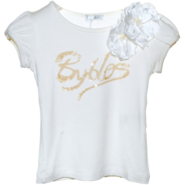 Светлая футболка для девочек Byblos. Цветы можно отстегнуть. Фото: 1