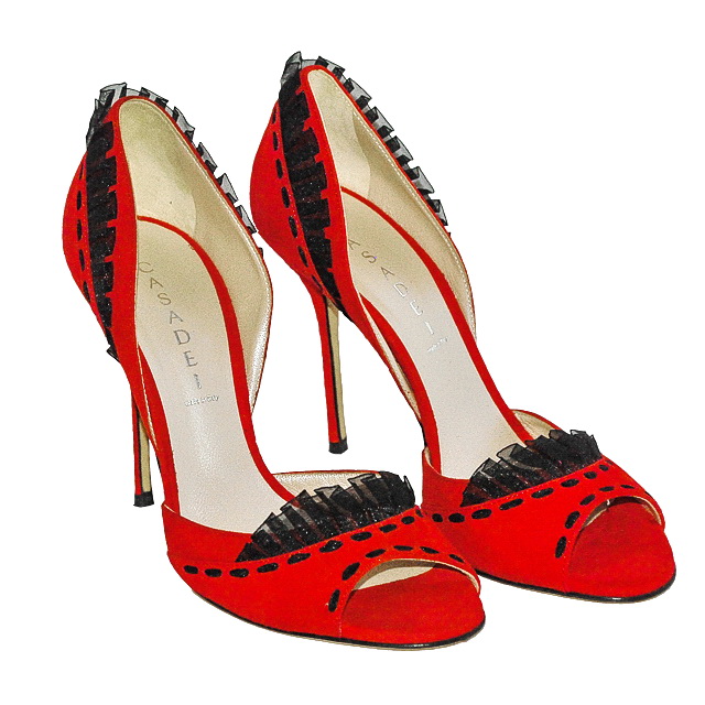 Стильные туфли насыщенного красного цвета замша (кожа). Высота каблука: 11 см. Картинка: 1 