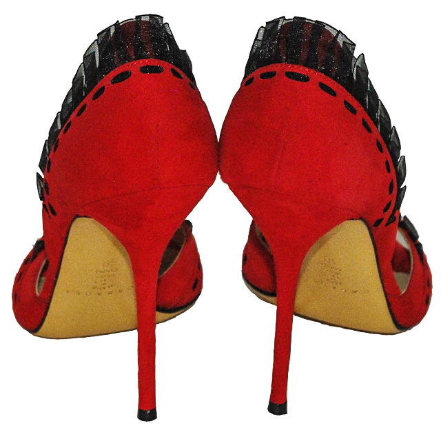 Стильные туфли насыщенного красного цвета замша (кожа). Высота каблука: 11 см. Картинка: 3 